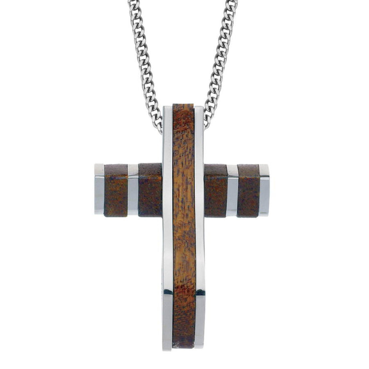 Wooden Cross with Vertical Stainless Stripes