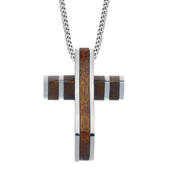 Wooden Cross with Vertical Stainless Stripes
