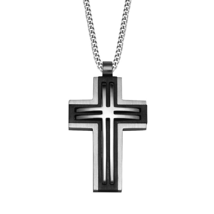 Black and Stainless Cross with Raised Center