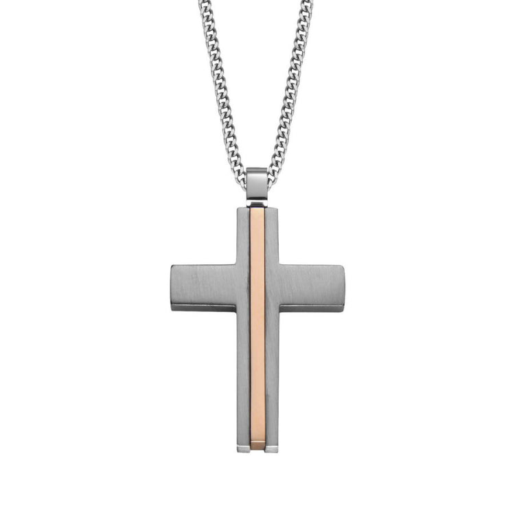 Brushed Cross with Vertical Rose Gold IP Stripe