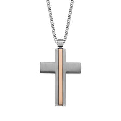 Brushed Cross with Vertical Rose Gold IP Stripe