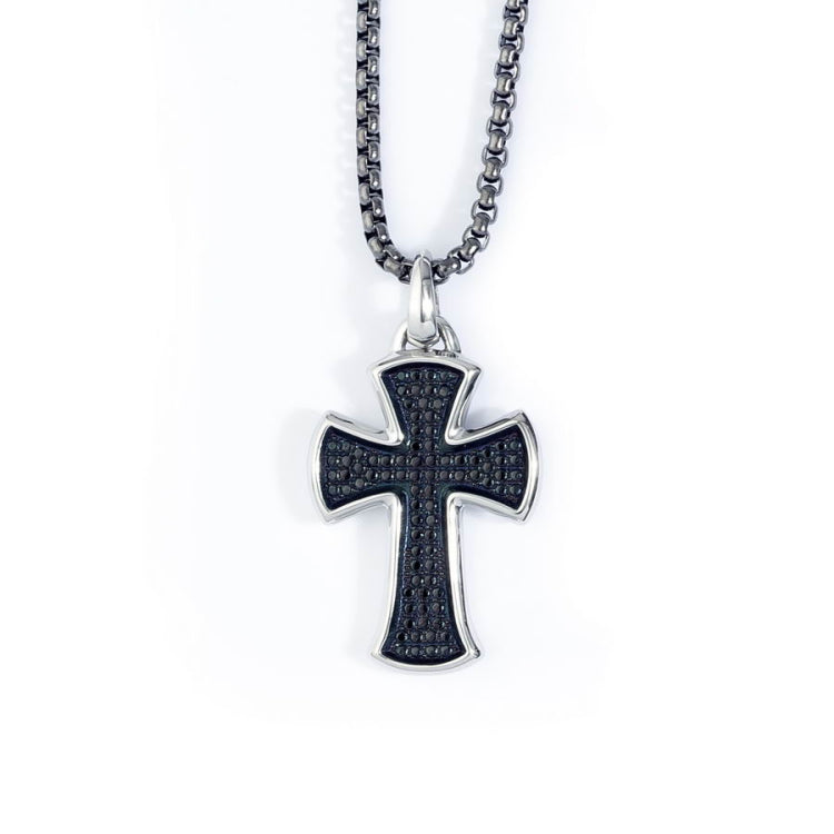 Stainless Cross with Black Simulated Diamonds
