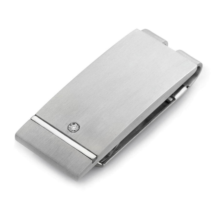 Satined Money Clip with Polished Stripe and Diamond