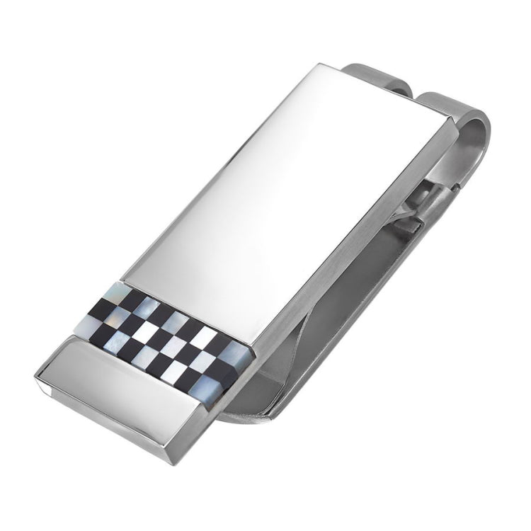 Money Clip with Onyx and Mother of Pearl Checkerboard Stripe