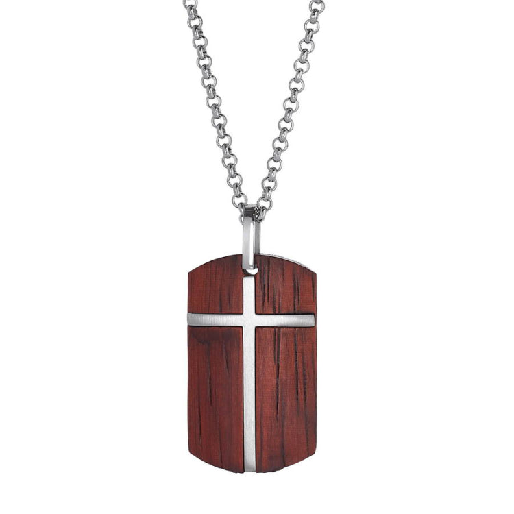 Wooden Dog Tag with Cross