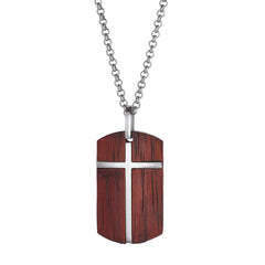 Wooden Dog Tag with Cross