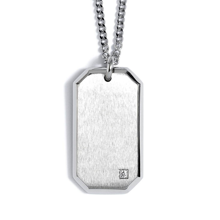 Satined Dog Tag with Diamond