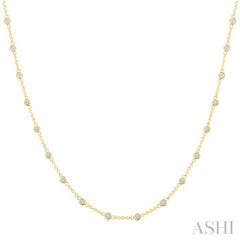 1 Ctw Bezel Set Round Cut Diamond Station Necklace in 14K Yellow Gold