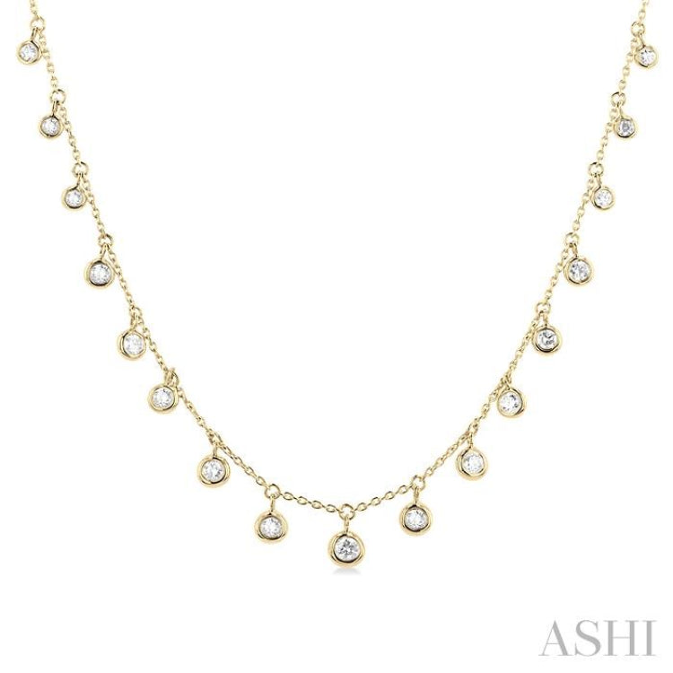 5/8 Ctw Bezel Set Round Cut Diamond Station Necklace in 14K Yellow Gold
