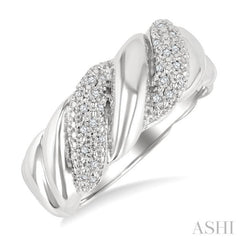 1/10 Ctw Bold Ribbed Swirl Round Cut Diamond Bold Fashion Band in Sterling Silver