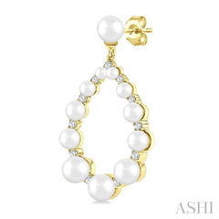 2 MM-4.5 MM Drop Tear Round Shape Cultured Pearls and 1/4 Ctw Round Cut Diamond Fashion Earrings in 14K Yellow Gold
