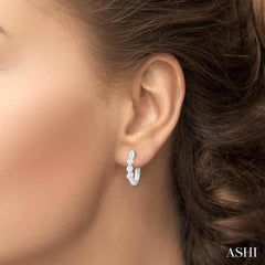1/3 Ctw 3-Stone Round Cut Diamond Fashion Hoop Earrings in 14K White Gold