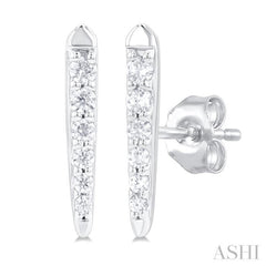 1/10 Ctw Petite Vertical Bar Graduated Round Cut Diamond Fashion Stud Earring in 10K White Gold