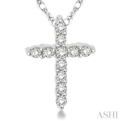 1/20 Ctw Round Cut Diamond Cross Petite Pendant in 10K White Gold with Chain