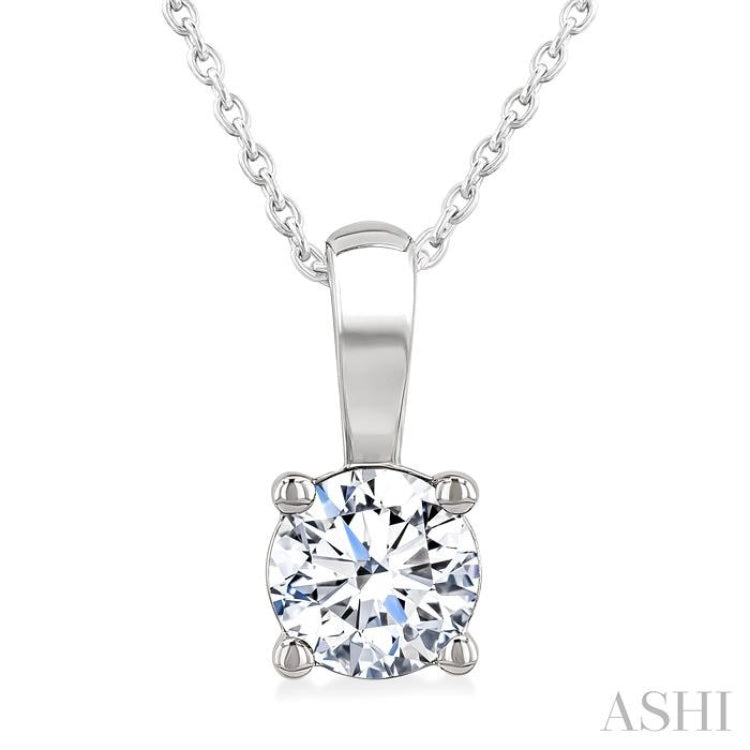 3/4 Ctw Prong Set Round Cut Diamond Solitaire Pendant With Chain in 14K White Gold