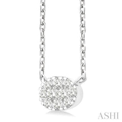 1/10 Ctw Lovebright Petite East-West Set Oval Shape Round Cut Diamond Fashion Pendant With Chain in 10K Yellow and White Gold