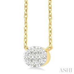 1/10 Ctw Lovebright Petite East-West Set Oval Shape Round Cut Diamond Fashion Pendant With Chain in 10K Yellow Gold