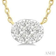 1/10 Ctw Lovebright Petite East-West Set Oval Shape Round Cut Diamond Fashion Pendant With Chain in 10K Yellow Gold
