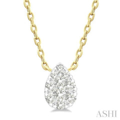 1/10 Ctw Lovebright Petite Pear Shape Round Cut Diamond Fashion Pendant With Chain in 10K Yellow Gold