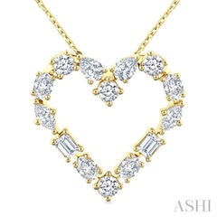 1 Ctw Heart Shape Mixed Diamond Cut Fashion Pendant With Chain in 14K Yellow Gold