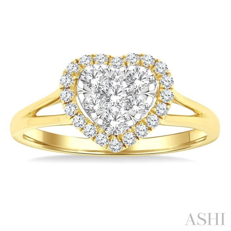 1/2 Ctw Heart Shape Lovebright Round Cut Diamond Engagement Ring in 14K Yellow & White gold