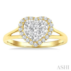 1/2 Ctw Heart Shape Lovebright Round Cut Diamond Engagement Ring in 14K Yellow & White gold