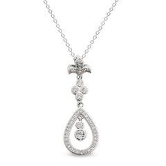 Fleur De Lis Teardrop Pendant with Simulated Diamonds