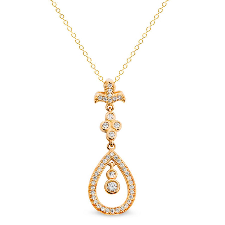 Fleur De Lis Teardrop Pendant with Simulated Diamonds