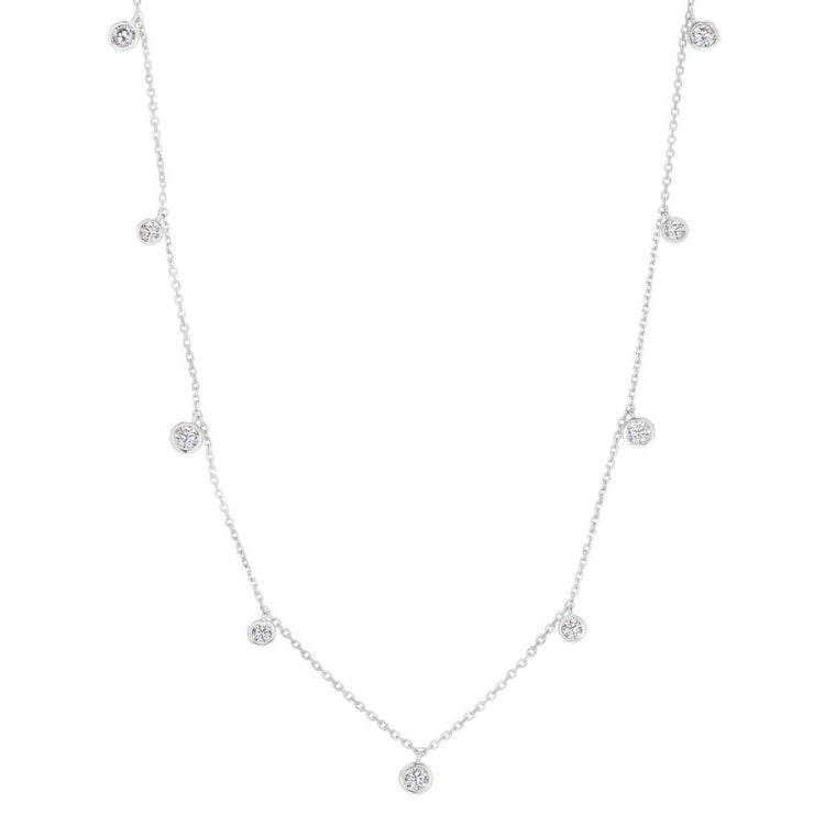 Nine Bezel Set Dangling Diamond Station Necklace