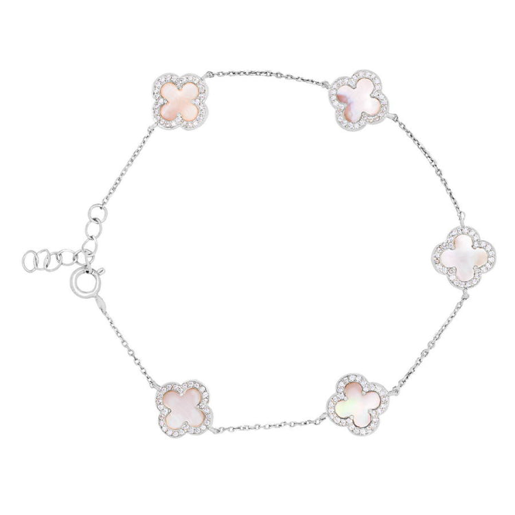 Pink Mother of Pearl Clover Station Bracelet