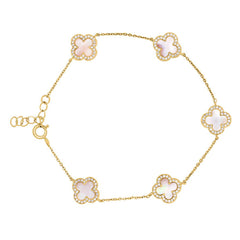 Pink Mother of Pearl Clover Station Bracelet