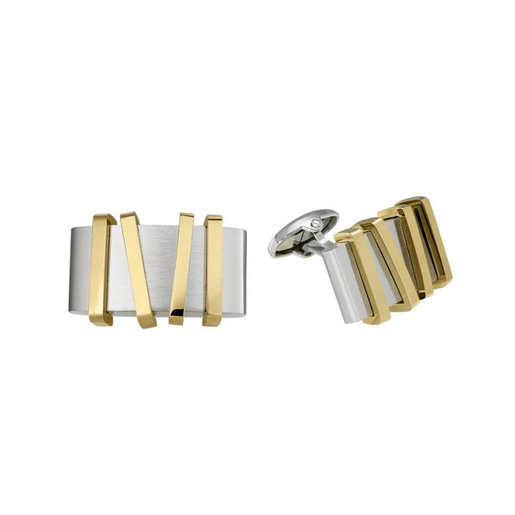 Rectangele Cufflinks with Gold Tone Bands