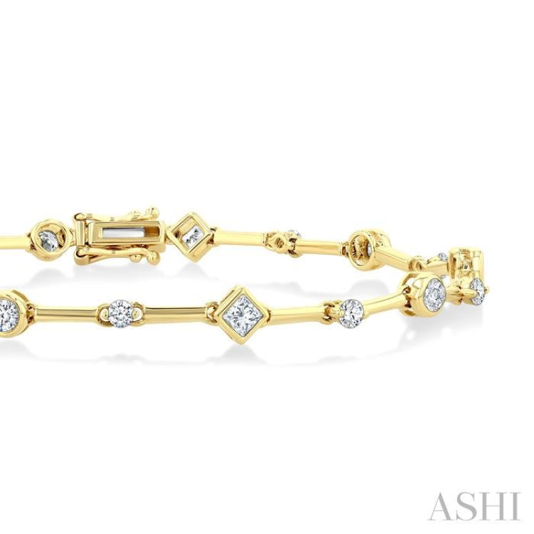 1 1/5 Ctw Mixed Diamond Cut Bar Link Bracelet in 14K Yellow Gold