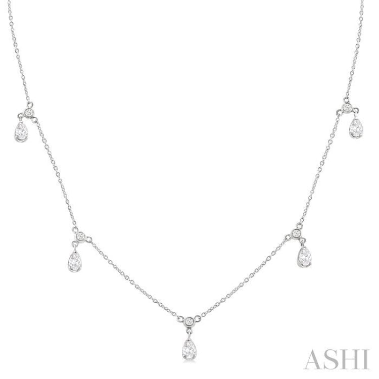 5/8 Ctw Dangle Pear and Round Cut Diamond Station Necklace in 14K White Gold