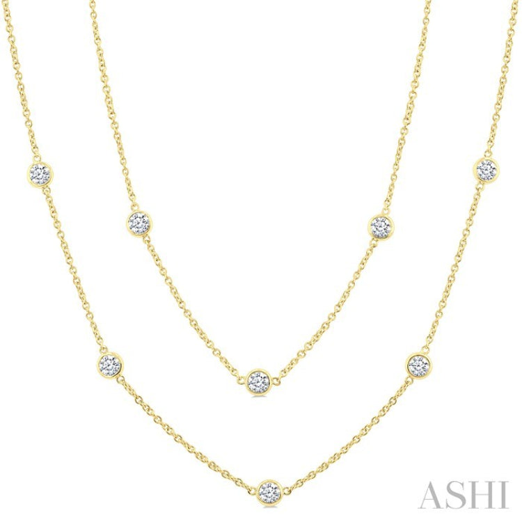 3 Ctw Bezel Set Round Cut Diamond Station Long Necklace in 14K Yellow Gold