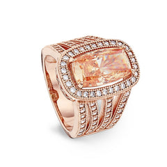 Rose gold finish sterling silver micropave ring with light champagne colored stone and simulated diamonds