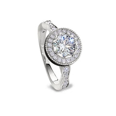 Platinum Finish Sterling Silver Micropave Round Halo Ring with Simulated Diamonds - Size 9