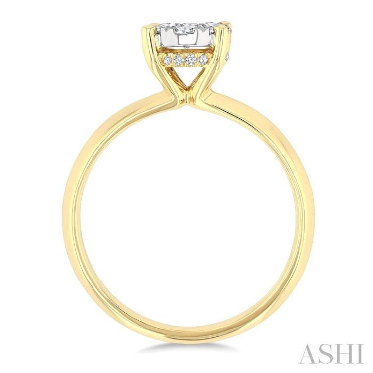 1/2 Ctw Knife Edge Shank Oval Shaped Lovebright Round Cut Diamond Ring in 14K Yellow and White Gold