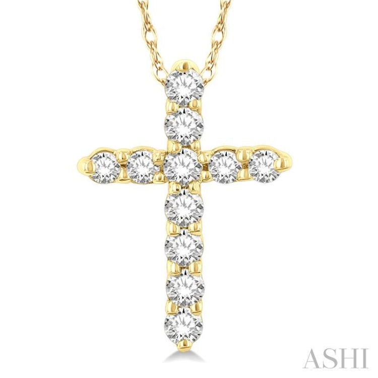 1/10 Ctw Round Cut Diamond Cross Pendant in 10K Yellow Gold with Chain