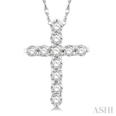 1/10 Ctw Round Cut Diamond Cross Pendant in 10K White Gold with Chain