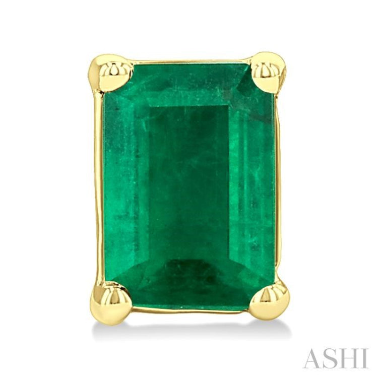 4X3 MM Octagon Shape Emerald Precious Stud Earrings in 14K Yellow Gold
