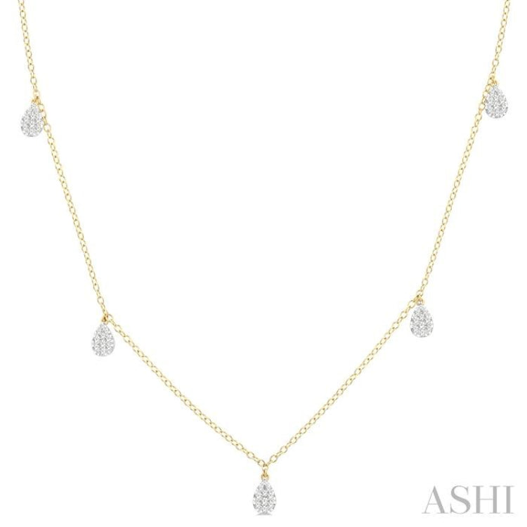 1/3 Ctw Lovebright Pear Motif Round Cut Diamond Station Necklace in 14K Yellow Gold
